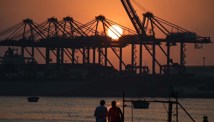 A view of sun set at Karachi port in Karachi on January 17, 2024. — Online