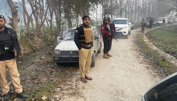 Peshawar Police officials stand guard in this image on December 17, 2023. — Facebook/Capital City Police Peshawar