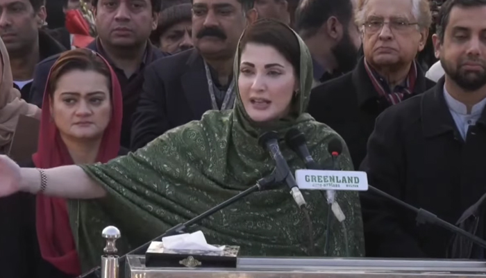 Pakistan Muslim League Senior Vice President and Chief Organiser Maryam Nawaz Sharif addressing a gathering in Khanewal in this still on January 19, 2024. — Facebook/Maryam Nawaz Sharif