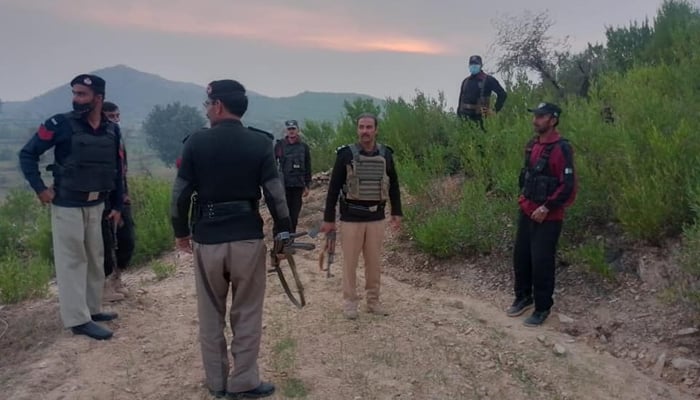 Swabi district police officials can be seen during a patrol on November 27, 2023. — Facebook/District Police Swabi