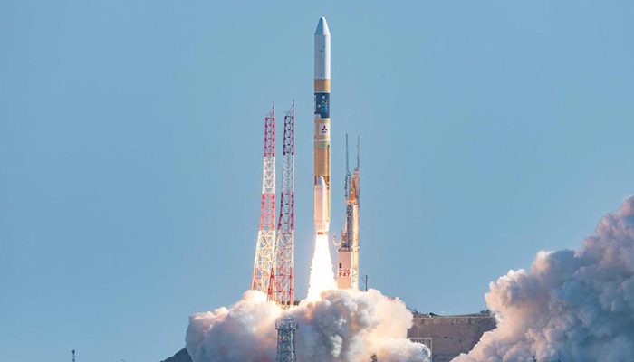 Japan Aerospace Exploration Agency (JAXA) shows an H-IIA rocket carrying a small lunar surface probe and other objects lifting off from the Tanegashima Space Centre on Tanegashima island on  on September 7, 2023. — AFP
