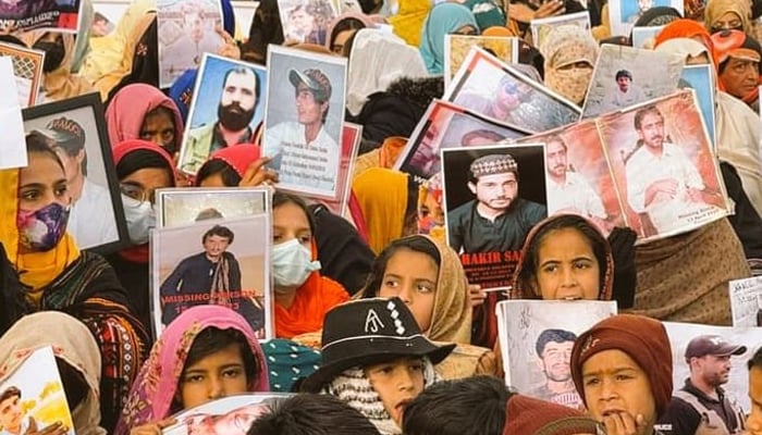 Protest for missing persons can be seen in this image.— X/@MahrangBaloch_