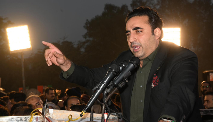 PPP Chairman Bilawal Bhutto Zardari addresses a public meeting at the Township Cricket Ground in Lahore on January 21, 2024. — Facebook/Pakistan Peoples Party - PPP
