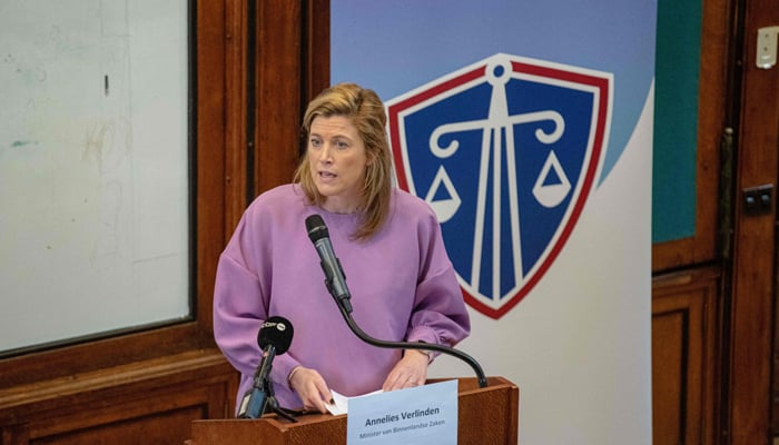 Belgiums Interior Minister Annelies Verlinden speaks during a press conference to launch the Inter-federal coordination to combat anti-semitism on January 15, 2024 in Brussels. — AFP