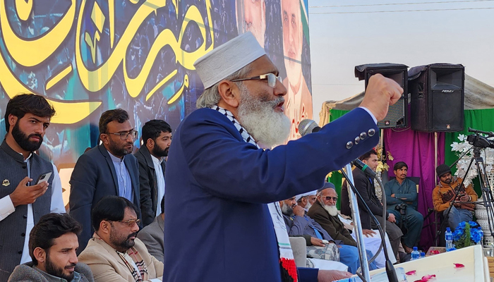 Jamaat-e-Islami (JI) ameer Sirajul Haq while speaking to an election rally in Talagang on January 9, 2024. — Facebook/Siraj ul Haq