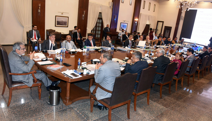 Caretaker Sindh Chief Minister Justice (retd) Maqbool Baqar presides over a cabinet meeting at CM House on January 22nd, 2024. — Facebook/Sindh Chief Minister House