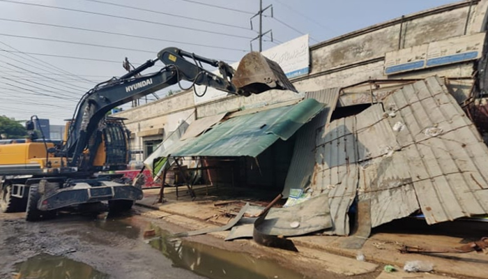 Lahore Development Authority machinery while removing the illegal installations in the city in this picture released on September 21, 2023. — Facebook/Lahore Development Authority