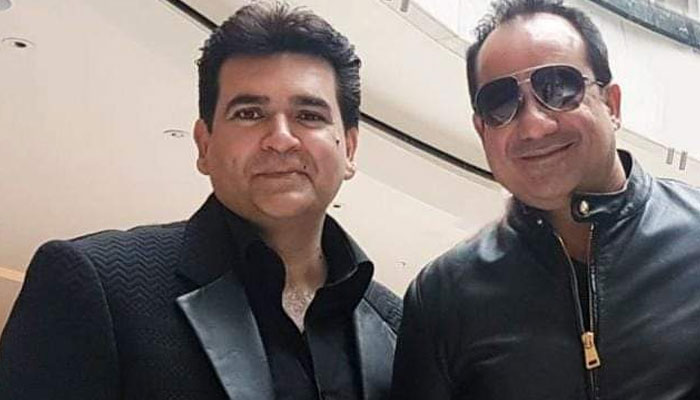 Famed Pakistani music maestro Ustad Rahat Fateh Ali (right) with globally acclaimed music and concert producer Salman Ahmed. — Photo via author