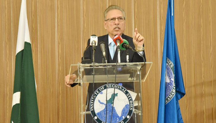 President Dr. Arif Alvi Addressing Regional Dialogue 2024 on “Climate Crisis: Shaping South Asia’s Resilience” organized by the Institute of Regional Studies in Islamabad on January 23, 2024. — Radio Pakistan