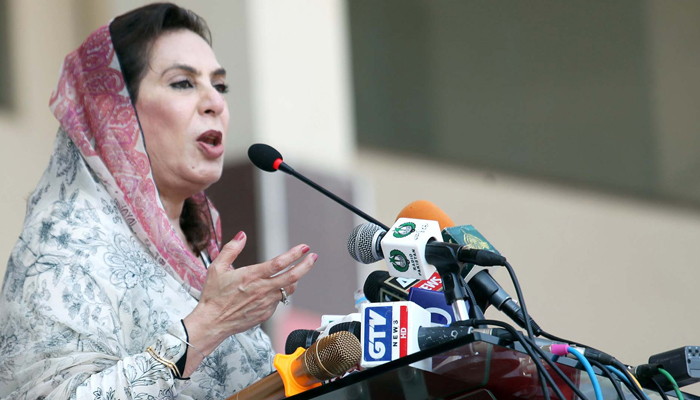 GDA leader Fehmida Mirza addresses during the opening ceremony of Inter-Provincial Under-16 and Boys and Girls Athletics Champions in Peshawar on Monday, September 27, 2021. — PPI