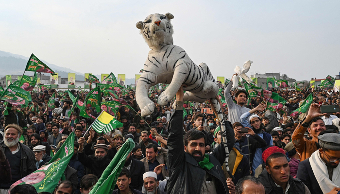 Supporters of Pakistan Muslim League Nawaz (PMLN) party attend an election campaign rally of party leader and Pakistan´s former Prime Minister Nawaz Sharif at Mansehra in Khyber Pakhtunkhwa province on January 22, 2024. — AFP