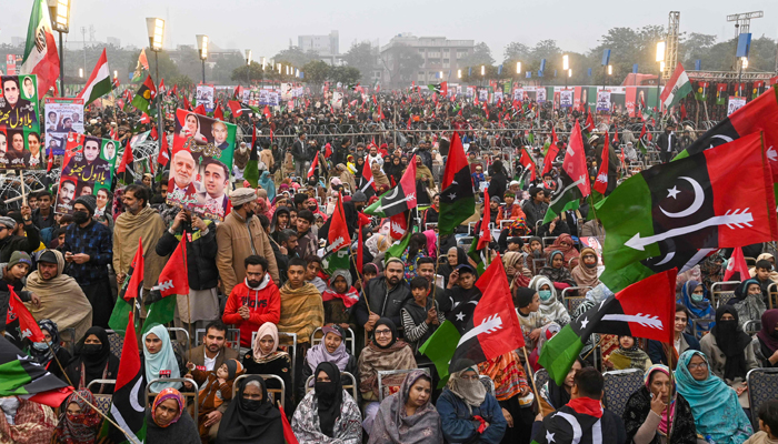 Pakistan Peoples Party (PPP) supporters attend an election campaign rally on January 21, 2024. — AFP