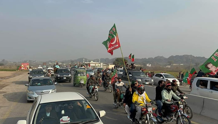 This image shows PTI party workers during a party rally on January 25, 2024. — X/@PTIofficial