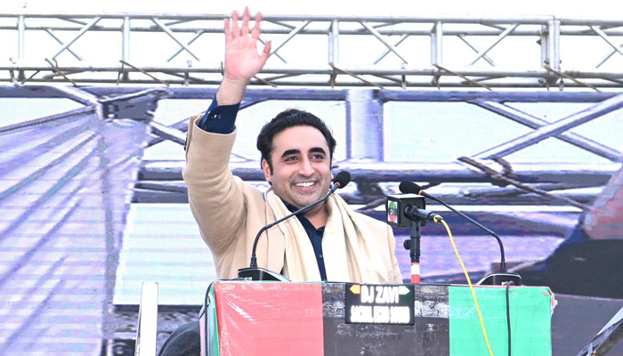 PPP Chairman Bilawal Bhutto Zardari waves toward party supporters during a public gathering in Gujrat on January 25, 2024. — Facebook/Pakistan Peoples Party - PPP
