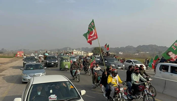 This image shows PTI party workers during a party rally on January 25, 2024. — X/@PTIofficial