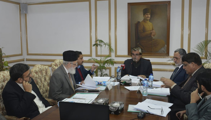 Federal Minister for National Heritage and Culture Syed Jamal Shah presides a meeting of the Governing Body of Iqbal Academy Pakistan on January 26, 2024. — Facebook/Jamal Shah