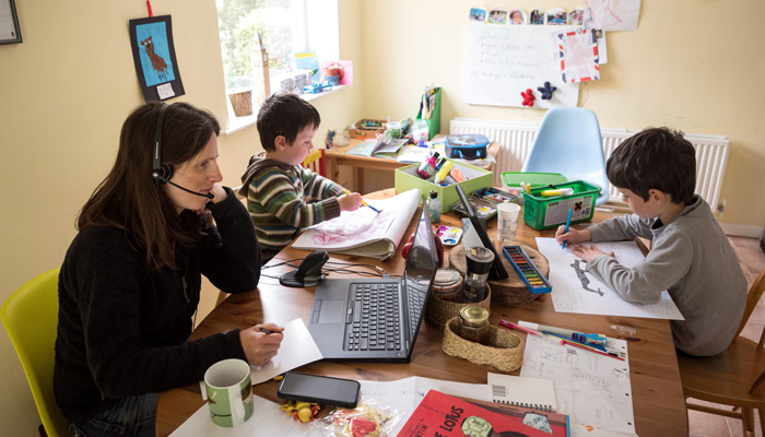 Home schooling in Huddersfield during lockdown, in May, 2020. — AFP