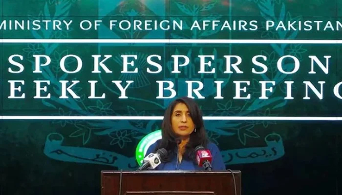 Mumtaz Zahra Baloch, the spokesperson for the Ministry of Foreign Affairs, speaks during a press conference in this undated image. — APP