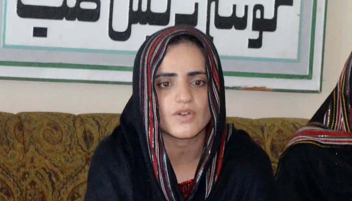 Baloch Solidarity Committee, Dr Mahrang Baloch addresses media persons during a press conference held at the Quetta Press Club on Wednesday, August 2, 2023. — PPI