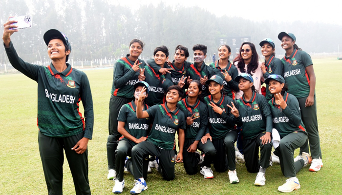 Bangladesh Womens Under-19 Cricket Team celebrates their win against Pakistan Womens Under-19 on January 27, 2024. — Facebook/Bangladesh Cricket : The Tigers.