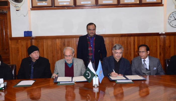 MoU signing ceremony between Punjab University’s Institute of Punjabi & Cultural Studies and Allama Iqbal Open University’s (AIOU) Centre for Languages & Translations Studies on January 27, 2024. — Facebook/Allama Iqbal Open University