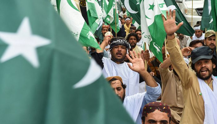 Pakistani activists of Balochistan Awami Party (BAP) chant slogans during a protest in Quetta on July 18, 2018. — AFP