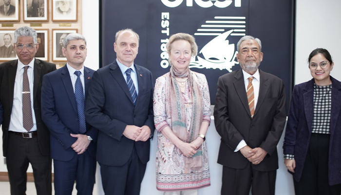 The Austrian ambassador to Pakistan and Afghanistan, Andrea Wicke poses for a picture at the Overseas Investors Chamber of Commerce and Industry (OICCI) on January 29, 2024. — X/@oicci_pakistan