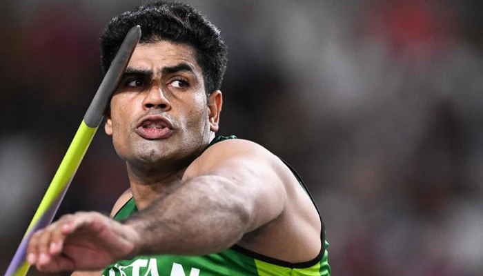 Pakistans Arshad Nadeem competes in the mens javelin throw final during the World Athletics Championships at the National Athletics Centre in Budapest on August 27, 2023. — AFP