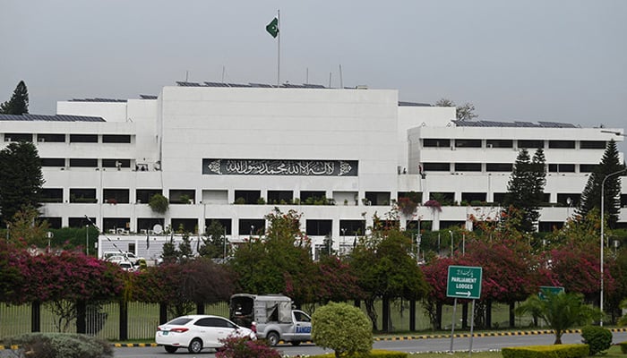 A general view shows the Parliament House in Islamabad, Pakistan, on April 20, 2021. — AFP