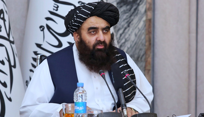 Afghanistans foreign minister Amir Khan Muttaqi addressing a conference in Kabul on January 29, 2024. — X/@HafizZiaAhmad