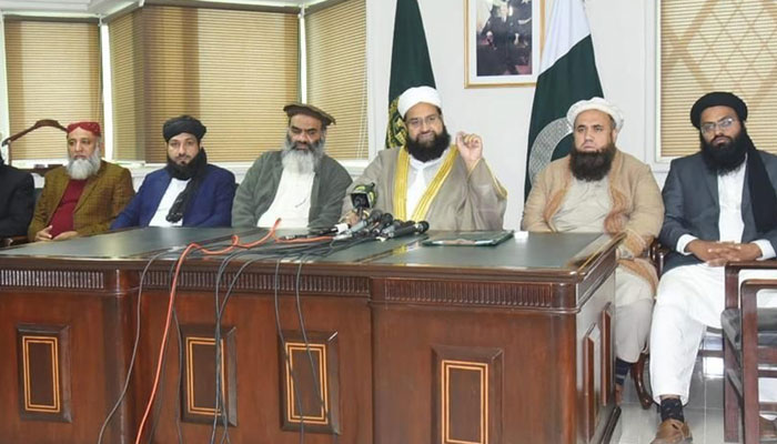 Prime Minister’s Special Representative on Religious Affairs and Pakistan Diaspora in Middle East and Muslim Countries, Hafiz Muhammad Tahir Mahmood Ashrafi addresses a press conference in Islamabad on Jan 30, 2024. — PID