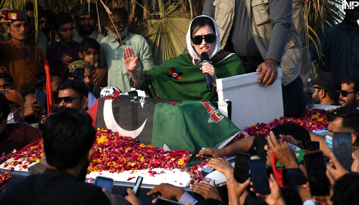 PPP Leader Asifa Bhutto Zardari addressing an election campaign rally at Fate Chowk, Hyderabad on January 31, 2024. — INP