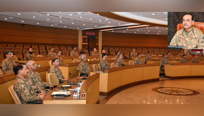 General Syed Asim Munir, NI (M), Chief of Army Staff (#COAS) presided over the 262nd Corps Commanders’ Conference (CCC) held at GHQ on January 31, 2024. — X/@PakistanFauj