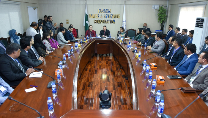 During A high-level delegation of officers of the 39th Mid-Career Management Course (MCMC) at the Karachi Water and Sewerage Corporation (KWSC) head office on February 1, 2024. — Facebook/Karachi Water & Sewerage corporation