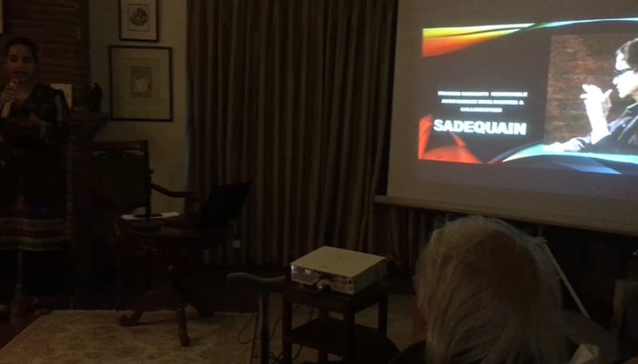 A participant talked about painter and calligrapher Syed Sadequain Naqvi in this screengrab on February 1, 2024. — Facebook/THAAP