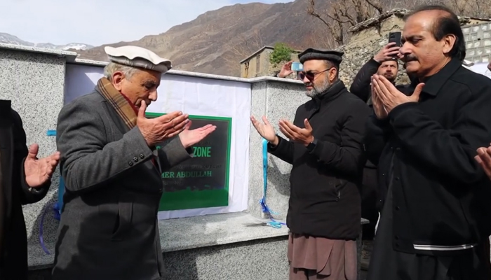 Minister for Industries, Technical Education, and Affairs of Merged Districts Dr Amir Abdullah during the inauguration of the construction work on the Chitral Economic Zone in this still on February 1, 2024. — Facebook/Áamer Abdullah