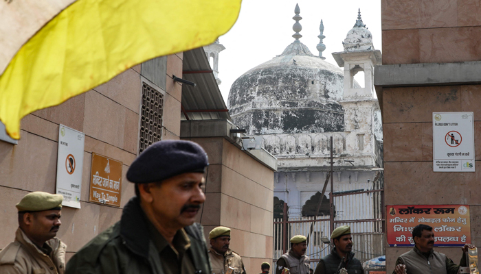 Security personnel stand guard near the Gyanvapi mosque in Varanasi on February 01, 2024. — AFP
