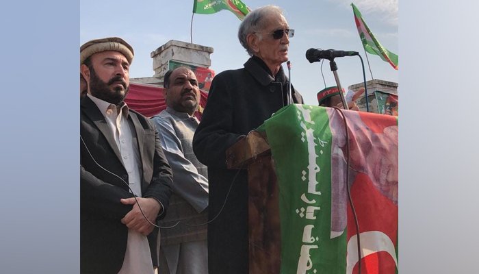 Pakistan Tehreek-e-Insaf-Parliamentarians (PTIP) chairman Pervez Khattak speaks during a gathering of supporters on January 29, 2024. — Facebook/Pervez Khattak
