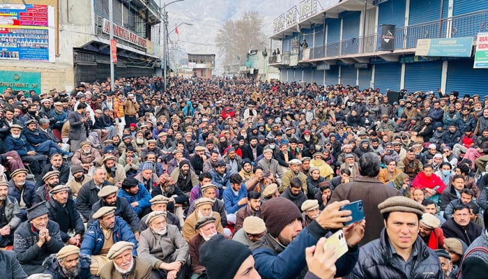 People in Gilgit-Baltistan can be seen during a sti-in on January 26, 2024. — Facebook/Awami Action Committee Gilgit Baltistan