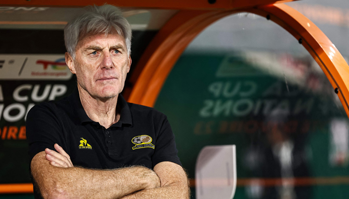 South Africas head coach Hugo Broos reacts during the Africa Cup of Nations (CAN) 2024 quarter-final football match between Cape Verde and South Africa in Yamoussoukro on February 3, 2024. — AFP