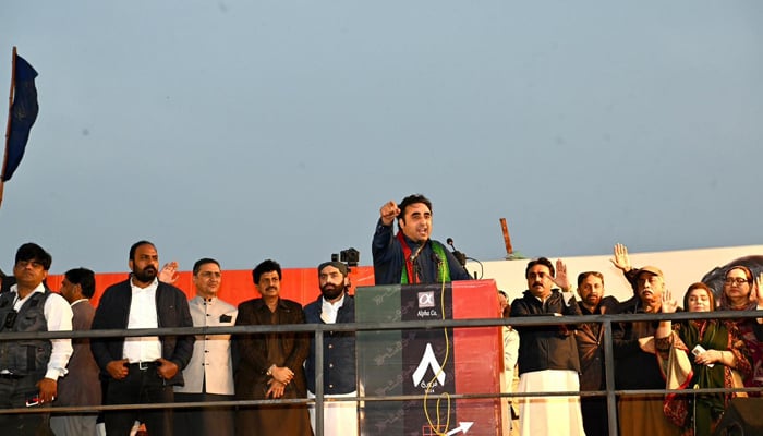 Chairman Pakistan Peoples Party Bilawal Bhutto Zardari speaks during a rally in Hyderabad on February 4, 2024. — Facebook/Pakistan Peoples Party - PPP