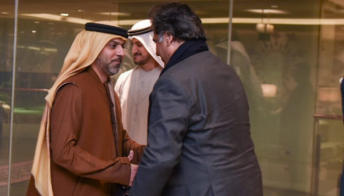 Ambassador of the UAE to Pakistan Hamad Obaid Ibrahim Salem Al-Zaabi while meeting with Pakistans caretaker commerce and interior minister Dr Gohar Ijaz on February 3, 2024. — X/@uaeembassyisb