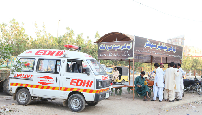 An Edhi ambulance parked on a road. — Edhoi website