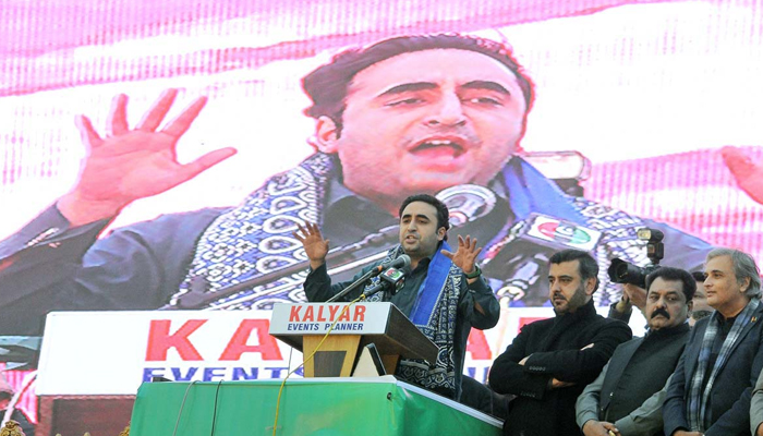Chairman PPP Bilawal Bhutto Zardari addressing a public gathering in connection with the upcoming General Elections 2024 in Multan on January 26, 2024. — APP