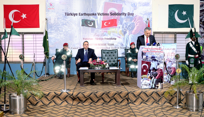 Turkish Consul General Durmus Bastug addresses Turkiye Earthquake Victims Solidarity Day on February 6, 2024, — Facebook/Punjab Emergency Service Department