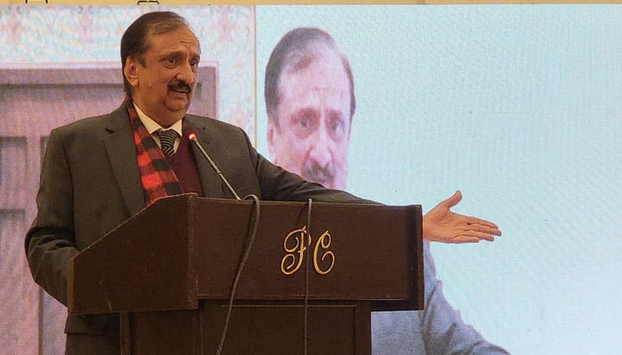 Provincial Minister for Primary and Secondary Healthcare and Population Welfare of Punjab, Dr. Jamal Nasir speaks during a seminar on December 21, 2023. — Facebook/Jamal Nasir