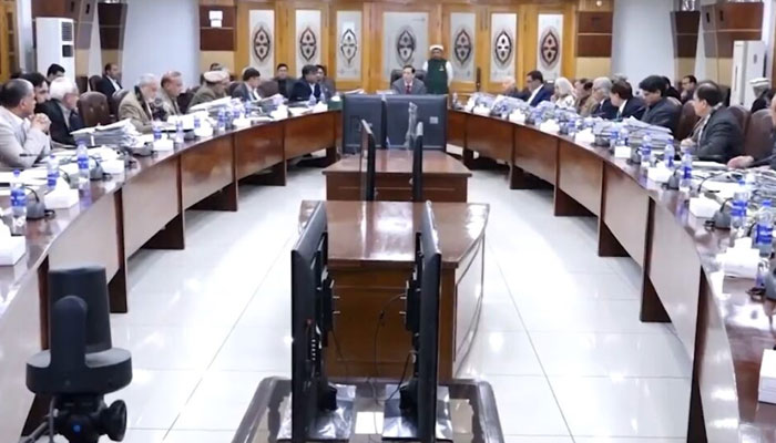 Caretaker Chief Minister Syed Arshad Hussain Shah presides over a meeting on February 06, 2024. — APP