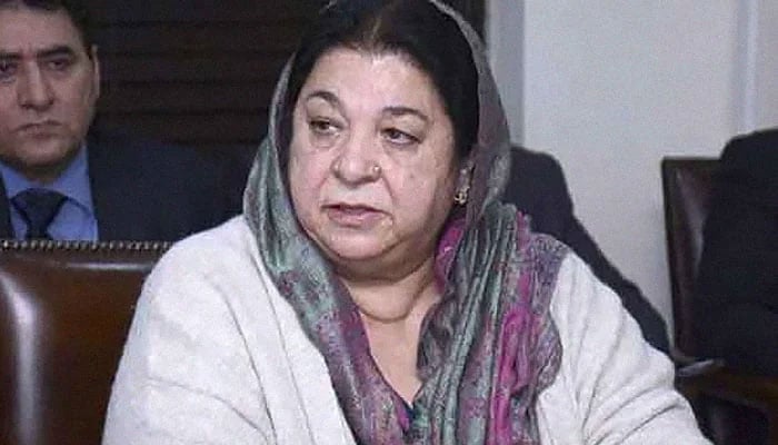 Former Punjab Health Minister Dr Yasmin Rashid addresses the media in Lahore, Pakistan. Geo.tv/Files