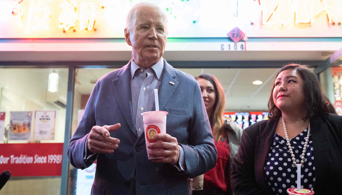 US President Joe Biden speaks with reporters while visiting the No. 1 Boba Tea shop in Las Vegas, Nevada, February 5, 2024. — AFP