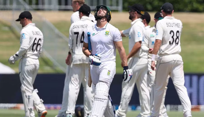 New Zealand Cricket team celebrates a wicket during the match. — AFP/File